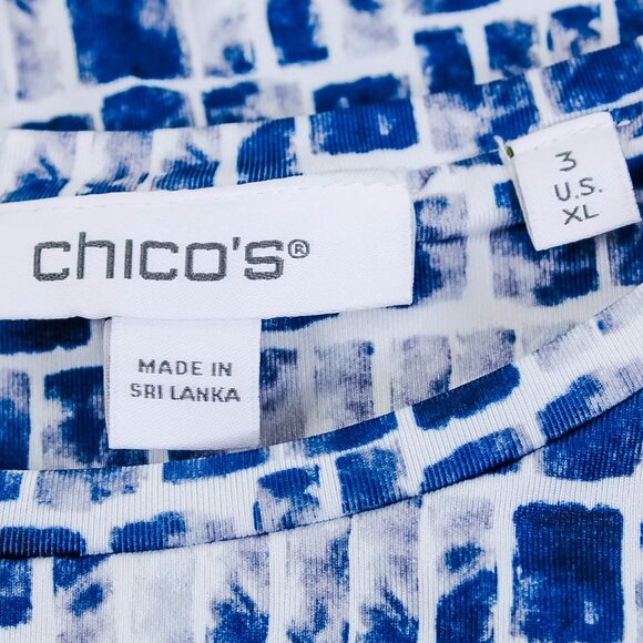 Chico's Blue White Top - Sheer Under Sleeves - Size 3 or XL - Picture 4 of 7
